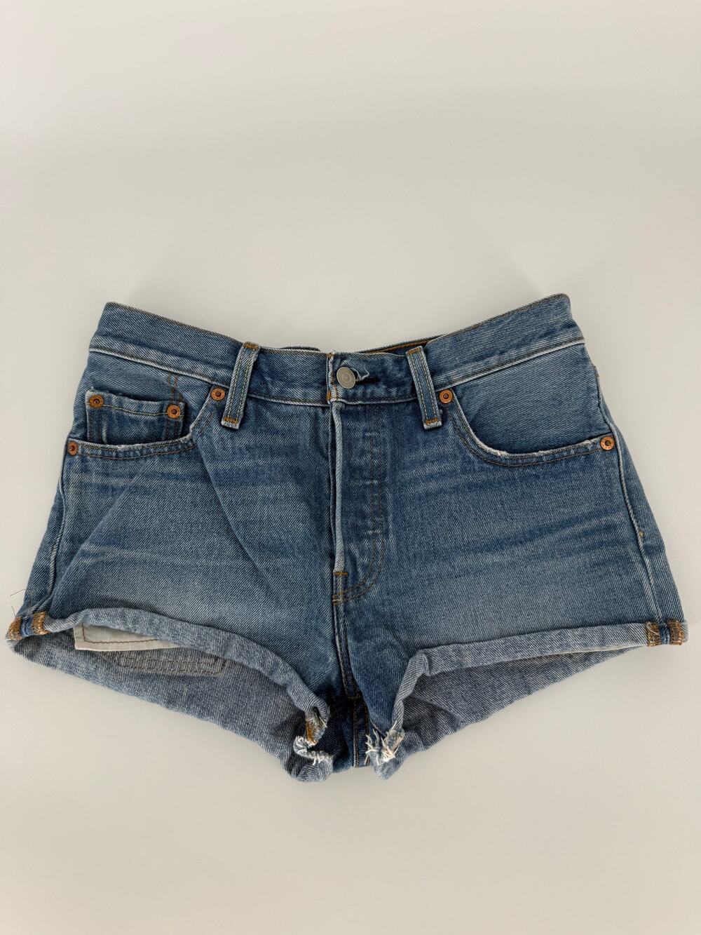 Levis 501 Jean Shorts W25 Womens Light Wash Button Fly Cuffed Denim Summer